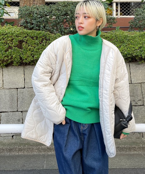 Shelly island(シェリーアイランド)の「ハイネックカラーニットプルオーバー(ニット/セーター・レディース・グレー/ピンク/オレンジ/ブルー/グリーン・FREE)」の3枚目の写真