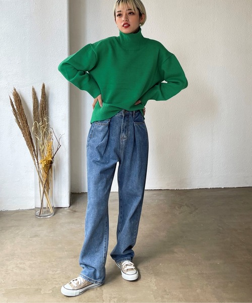 Shelly island(シェリーアイランド)の「ハイネックカラーニットプルオーバー(ニット/セーター・レディース・グレー/ピンク/オレンジ/ブルー/グリーン・FREE)」の20枚目の写真