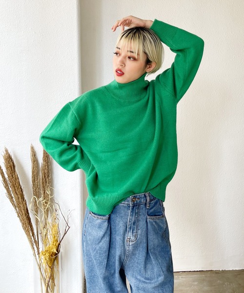 Shelly island(シェリーアイランド)の「ハイネックカラーニットプルオーバー(ニット/セーター・レディース・グレー/ピンク/オレンジ/ブルー/グリーン・FREE)」の6枚目の写真