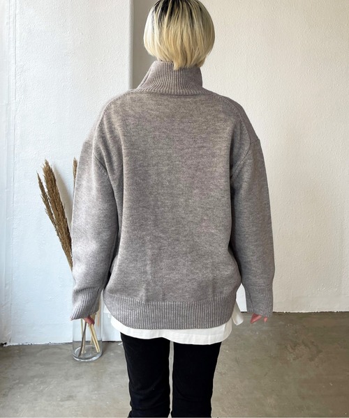 Shelly island(シェリーアイランド)の「ハイネックカラーニットプルオーバー(ニット/セーター・レディース・グレー/ピンク/オレンジ/ブルー/グリーン・FREE)」の11枚目の写真