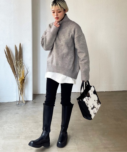 Shelly island(シェリーアイランド)の「ハイネックカラーニットプルオーバー(ニット/セーター・レディース・グレー/ピンク/オレンジ/ブルー/グリーン・FREE)」の22枚目の写真