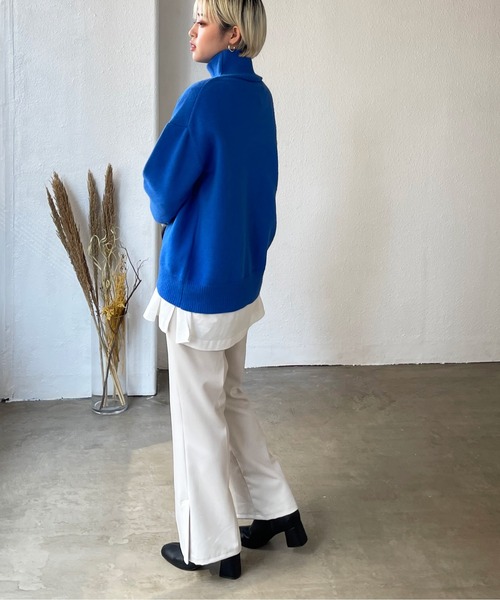 Shelly island(シェリーアイランド)の「ハイネックカラーニットプルオーバー(ニット/セーター・レディース・グレー/ピンク/オレンジ/ブルー/グリーン・FREE)」の18枚目の写真