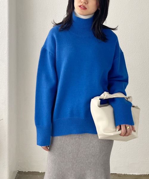 Shelly island(シェリーアイランド)の「ハイネックカラーニットプルオーバー(ニット/セーター・レディース・グレー/ピンク/オレンジ/ブルー/グリーン・FREE)」の14枚目の写真