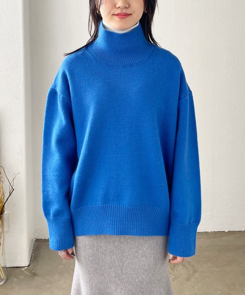 Shelly island(シェリーアイランド)の「ハイネックカラーニットプルオーバー(ニット/セーター・レディース・グレー/ピンク/オレンジ/ブルー/グリーン・FREE)」の8枚目の写真