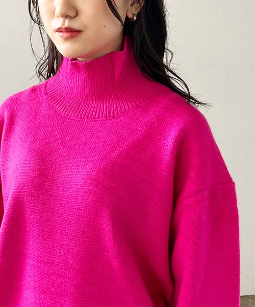 Shelly island(シェリーアイランド)の「ハイネックカラーニットプルオーバー(ニット/セーター・レディース・グレー/ピンク/オレンジ/ブルー/グリーン・FREE)」の13枚目の写真