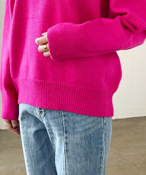 Shelly island(シェリーアイランド)の「ハイネックカラーニットプルオーバー(ニット/セーター・レディース・グレー/ピンク/オレンジ/ブルー/グリーン・FREE)」の7枚目の写真