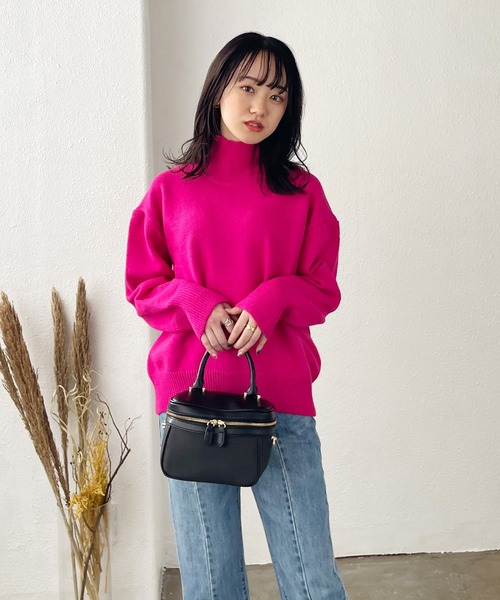 Shelly island(シェリーアイランド)の「ハイネックカラーニットプルオーバー(ニット/セーター・レディース・グレー/ピンク/オレンジ/ブルー/グリーン・FREE)」の17枚目の写真