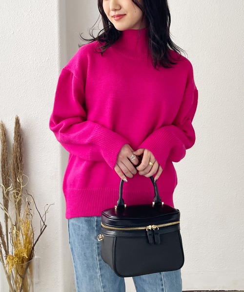 Shelly island(シェリーアイランド)の「ハイネックカラーニットプルオーバー(ニット/セーター・レディース・グレー/ピンク/オレンジ/ブルー/グリーン・FREE)」の12枚目の写真