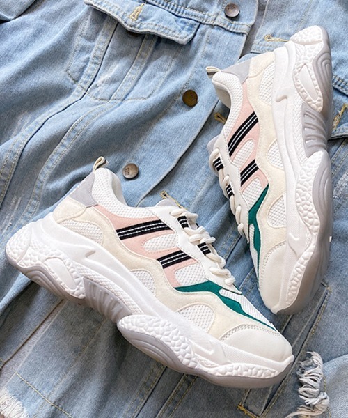 Futier land(フューティアランド)の「MIXポイントカラーダッドスニーカー(スニーカー・レディース・ブラック/グリーン・40/38/39/35/36/37)」の1枚目の写真