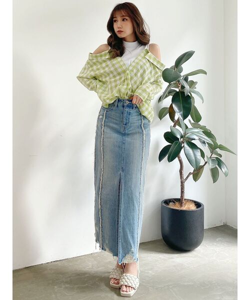 GYDA（ジェイダ）の「switchingフリンジデニムロングスカート（デニムスカート・レディース・ブルー/ライトブルー・SMALL/MEDIUM）」の5枚目の写真