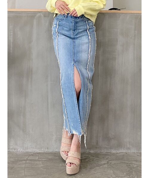 GYDA（ジェイダ）の「switchingフリンジデニムロングスカート（デニムスカート・レディース・ブルー/ライトブルー・SMALL/MEDIUM）」の9枚目の写真