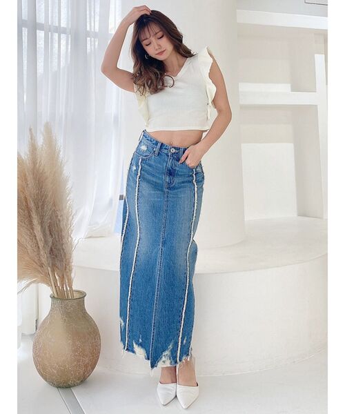 GYDA（ジェイダ）の「switchingフリンジデニムロングスカート（デニムスカート・レディース・ブルー/ライトブルー・SMALL/MEDIUM）」の20枚目の写真