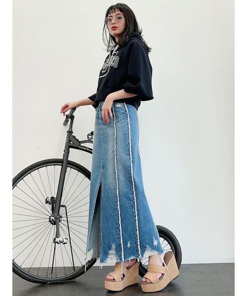 GYDA（ジェイダ）の「switchingフリンジデニムロングスカート（デニムスカート・レディース・ブルー/ライトブルー・SMALL/MEDIUM）」の17枚目の写真