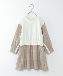 【キッズ】ベストレイヤードチェック柄ワンピース(100~160cm)