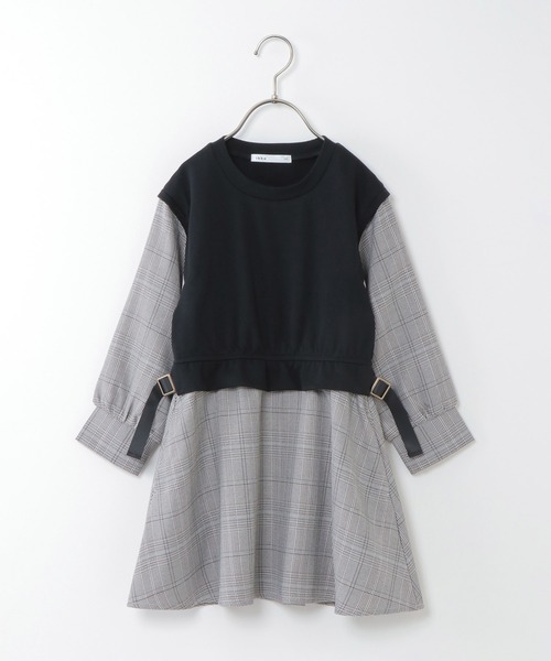 ikka（イッカ）の「【キッズ】ベストレイヤードチェック柄ワンピース(100~160cm)（ワンピース・キッズ・ブラック/オフホワイト・100/110/120/130/140/150/160）」の2枚目の写真