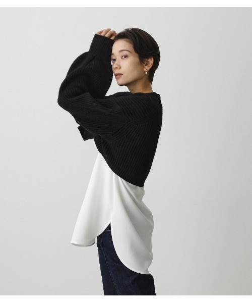 AZUL by moussy(アズールバイマウジー)の「SHORT KNIT SET TOPS /ショートニットセットトップス(ニット/セーター・レディース・ライトグレー/オレンジ系その他/ライトイエロー/ブラック・SMALL/MEDIUM)」の6枚目の写真