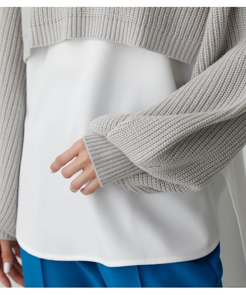 AZUL by moussy(アズールバイマウジー)の「SHORT KNIT SET TOPS /ショートニットセットトップス(ニット/セーター・レディース・ライトグレー/オレンジ系その他/ライトイエロー/ブラック・SMALL/MEDIUM)」の21枚目の写真