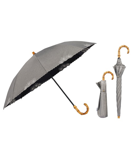 UVO（ウーボ）の「最強の日傘「UVO」 折りたたみ2段 刺繍フラワー Wpc.（折りたたみ傘・レディース・ブラック/パープル/オフホワイト/ブルーグレー/ベージュ/ピンク/ラベンダー/グレー/サックスブルー/サンドベージュ・FREE）」の3枚目の写真