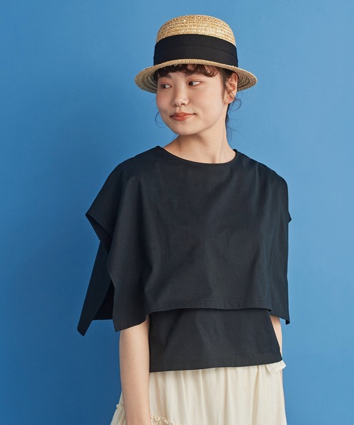 Malle（マル）の「malle 超度詰天竺 肩掛けプルオーバー（Tシャツ/カットソー・レディース・ブラック/クリーム・FREE）」の2枚目の写真