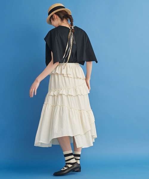 Malle（マル）の「malle 超度詰天竺 肩掛けプルオーバー（Tシャツ/カットソー・レディース・ブラック/クリーム・FREE）」の9枚目の写真