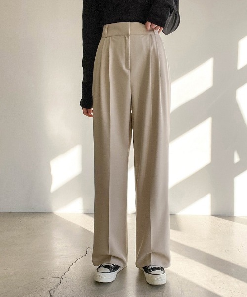 SONA（ソナ）の「SONYUNARA ピンタックハイウエストワイドスラックス（スラックス・レディース・ダークグレー/ベージュ/クリーム/イエロー・FREE）」の3枚目の写真