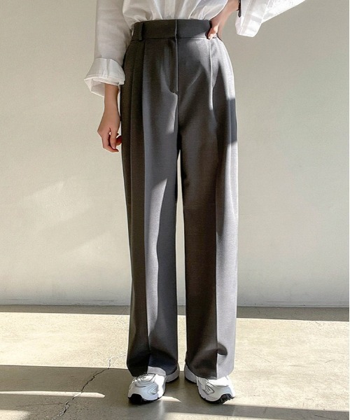 SONA（ソナ）の「SONYUNARA ピンタックハイウエストワイドスラックス（スラックス・レディース・ダークグレー/ベージュ/クリーム/イエロー・FREE）」の8枚目の写真