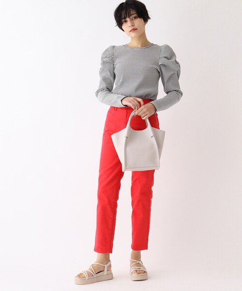 OPAQUE.CLIP（オペークドットクリップ）の「◆配色ステッチシュリンクミドルトート【2WAY・軽量】（トートバッグ・レディース・オフホワイト/グレー/ブラック/ダークオレンジ・00）」の5枚目の写真