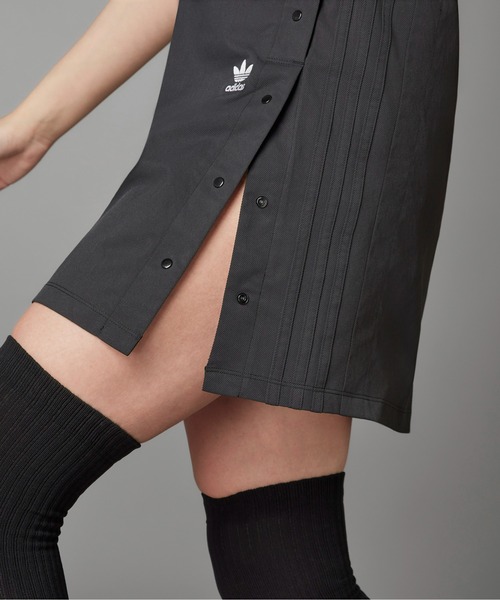 adidas ブラック スカート ボタンフロント レースレディース Lace Ladies フロントボタンスリット入り膝丈