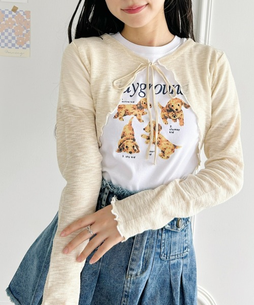 Loueme（ルエム）の「フロントリボンメロウショートカーディガン（カーディガン/ボレロ・レディース・ホワイト/ブラック/アイボリー/ピンク/ライトブルー・FREE）」の16枚目の写真