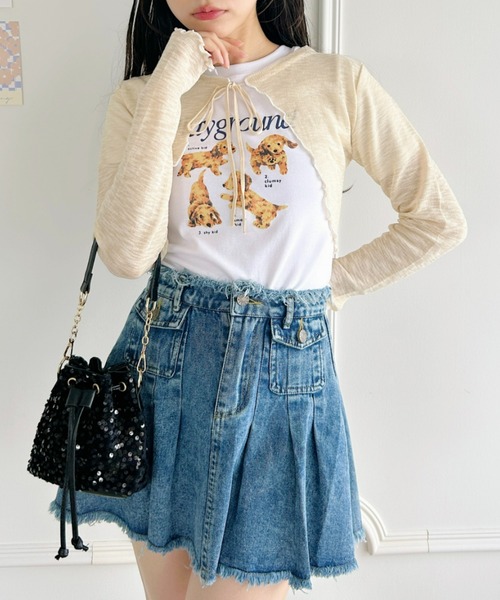 Loueme（ルエム）の「フロントリボンメロウショートカーディガン（カーディガン/ボレロ・レディース・ホワイト/ブラック/アイボリー/ピンク/ライトブルー・FREE）」の17枚目の写真