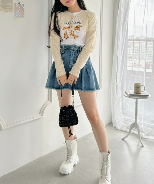 Loueme（ルエム）の「フロントリボンメロウショートカーディガン（カーディガン/ボレロ・レディース・ホワイト/ブラック/アイボリー/ピンク/ライトブルー・FREE）」の18枚目の写真