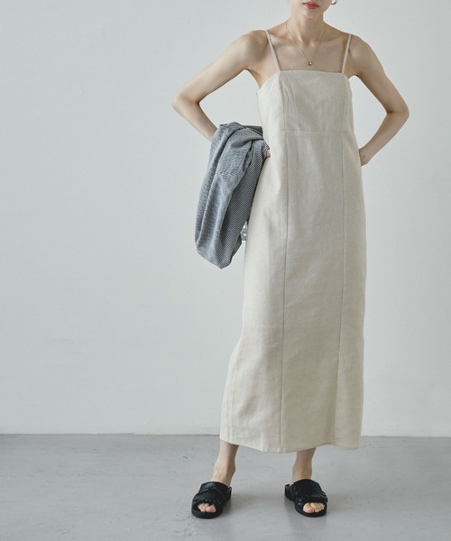 etoll.（エトル）の「リネンライクペンシルキャミワンピース（ワンピース・レディース・アイボリー/スミクロ・FREE）」の12枚目の写真