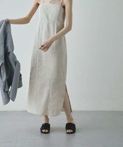 etoll.（エトル）の「リネンライクペンシルキャミワンピース（ワンピース・レディース・アイボリー/スミクロ・FREE）」の14枚目の写真