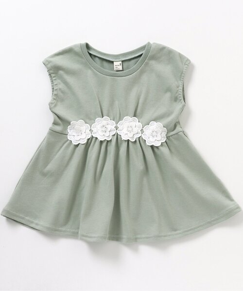 apres les cours（アプレレクール）の「ウエストお花モチーフチュニック_接触冷感（チュニック・キッズ・イエロー/ミント/ローズ/ドット/ブルー・140/110/120/80/100/90/130）」の3枚目の写真