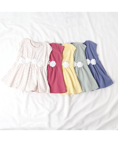 apres les cours（アプレレクール）の「ウエストお花モチーフチュニック_接触冷感（チュニック・キッズ・イエロー/ミント/ローズ/ドット/ブルー・140/110/120/80/100/90/130）」の6枚目の写真