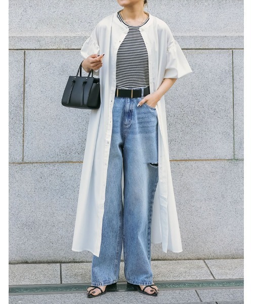 Re:EDIT（リエディ）の「[低身長/高身長サイズ有]ボリュームスリーブマキシシャツワンピース（シャツワンピース・レディース・グレー系その他/ミント/ブラック/ホワイト・TALL/MEDIUM/SHORT/LARGE）」の2枚目の写真