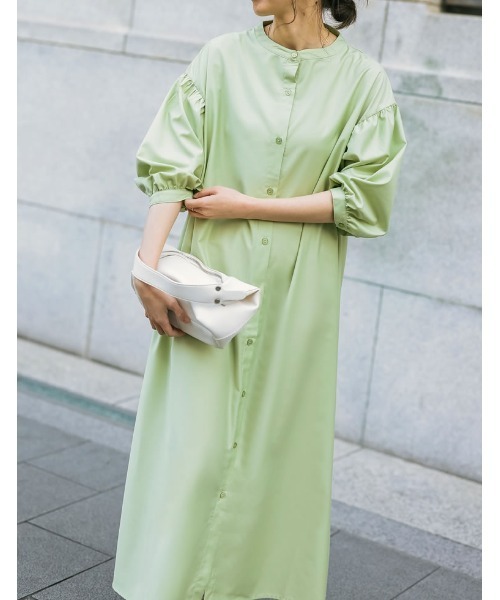 Re:EDIT（リエディ）の「[低身長/高身長サイズ有]ボリュームスリーブマキシシャツワンピース（シャツワンピース・レディース・グレー系その他/ミント/ブラック/ホワイト・TALL/MEDIUM/SHORT/LARGE）」の4枚目の写真