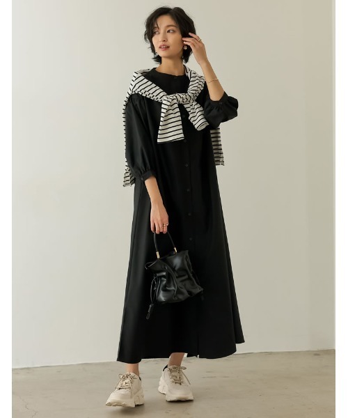 Re:EDIT（リエディ）の「[低身長/高身長サイズ有]ボリュームスリーブマキシシャツワンピース（シャツワンピース・レディース・グレー系その他/ミント/ブラック/ホワイト・TALL/MEDIUM/SHORT/LARGE）」の15枚目の写真