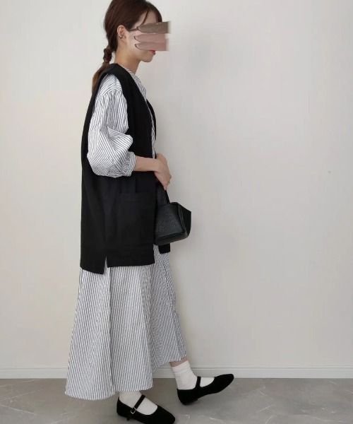 Re:EDIT（リエディ）の「[低身長/高身長サイズ有]ボリュームスリーブマキシシャツワンピース（シャツワンピース・レディース・グレー系その他/ミント/ブラック/ホワイト・TALL/MEDIUM/SHORT/LARGE）」の12枚目の写真