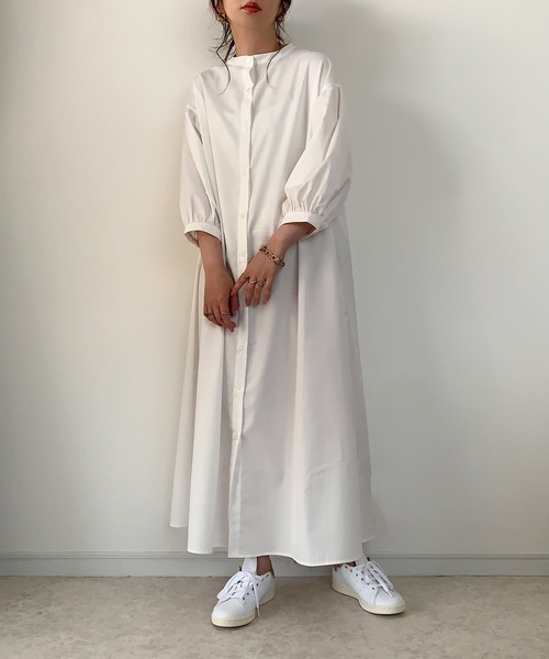 Re:EDIT（リエディ）の「[低身長/高身長サイズ有]ボリュームスリーブマキシシャツワンピース（シャツワンピース・レディース・グレー系その他/ミント/ブラック/ホワイト・TALL/MEDIUM/SHORT/LARGE）」の5枚目の写真