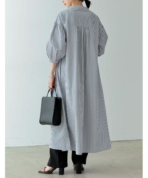 Re:EDIT（リエディ）の「[低身長/高身長サイズ有]ボリュームスリーブマキシシャツワンピース（シャツワンピース・レディース・グレー系その他/ミント/ブラック/ホワイト・TALL/MEDIUM/SHORT/LARGE）」の8枚目の写真