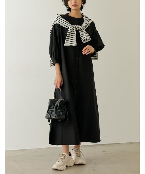 Re:EDIT（リエディ）の「[低身長/高身長サイズ有]ボリュームスリーブマキシシャツワンピース（シャツワンピース・レディース・グレー系その他/ミント/ブラック/ホワイト・TALL/MEDIUM/SHORT/LARGE）」の16枚目の写真