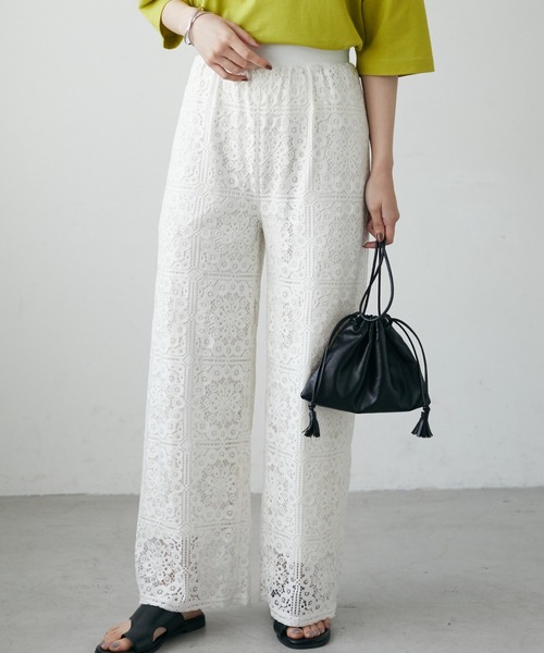 Green　Parks（グリーンパークス）の「格子柄レースパンツ（その他パンツ・レディース・ブラック/グリーン/ホワイト系その他2・FREE）」の2枚目の写真