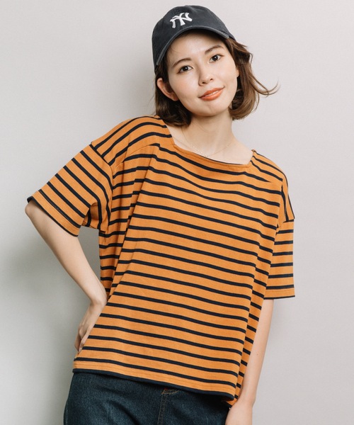 refinedworks（リファインドワークス）の「ボーダースクエアネックT（Tシャツ/カットソー・レディース・ネイビー/オフホワイト/オレンジ・FREE）」の6枚目の写真