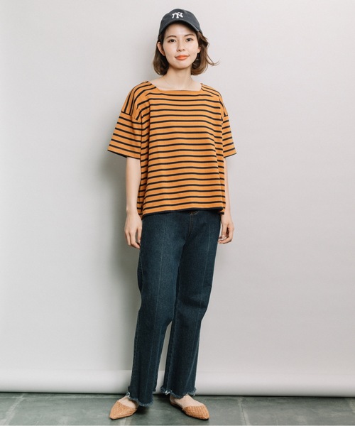 refinedworks（リファインドワークス）の「ボーダースクエアネックT（Tシャツ/カットソー・レディース・ネイビー/オフホワイト/オレンジ・FREE）」の9枚目の写真