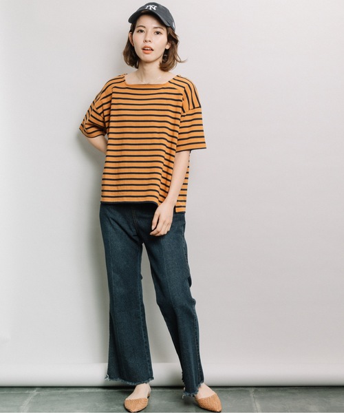 refinedworks（リファインドワークス）の「ボーダースクエアネックT（Tシャツ/カットソー・レディース・ネイビー/オフホワイト/オレンジ・FREE）」の10枚目の写真