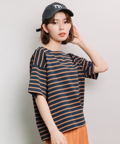 refinedworks（リファインドワークス）の「ボーダースクエアネックT（Tシャツ/カットソー・レディース・ネイビー/オフホワイト/オレンジ・FREE）」の11枚目の写真