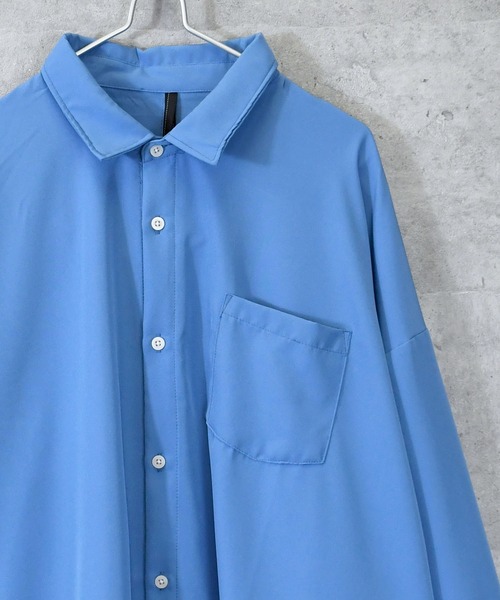 Ritzy（リッツィー）の「ポリストレッチ ドロップショルダーLSシャツ レディース メンズ（シャツ/ブラウス・メンズ・ホワイト/サックスブルー/イエロー/グリーン/チャコール/ブラック/ネイビー/パープル/グレイッシュベージュ・MEDIUM/LARGE/X-LARGE）」の7枚目の写真