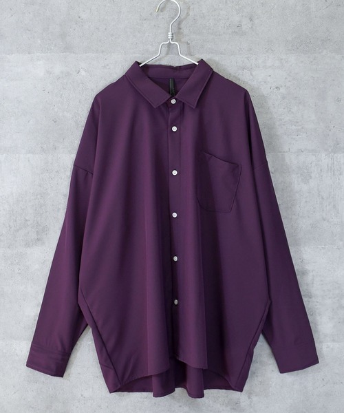 Ritzy（リッツィー）の「ポリストレッチ ドロップショルダーLSシャツ レディース メンズ（シャツ/ブラウス・メンズ・ホワイト/サックスブルー/イエロー/グリーン/チャコール/ブラック/ネイビー/パープル/グレイッシュベージュ・MEDIUM/LARGE/X-LARGE）」の20枚目の写真