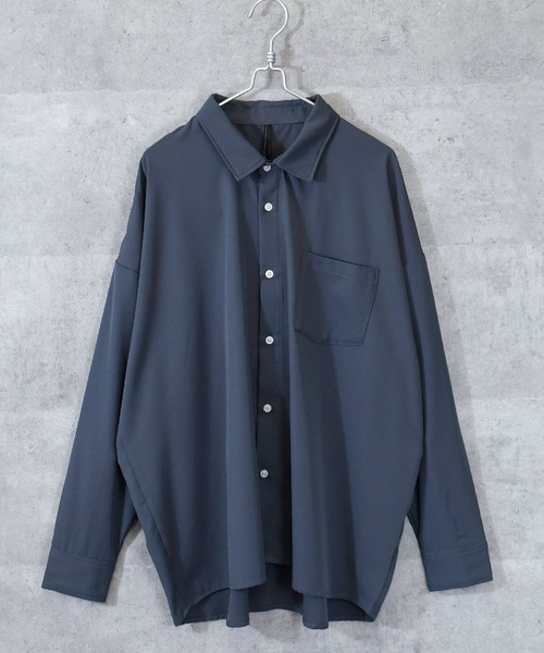 Ritzy（リッツィー）の「ポリストレッチ ドロップショルダーLSシャツ レディース メンズ（シャツ/ブラウス・メンズ・ホワイト/サックスブルー/イエロー/グリーン/チャコール/ブラック/ネイビー/パープル/グレイッシュベージュ・MEDIUM/LARGE/X-LARGE）」の15枚目の写真